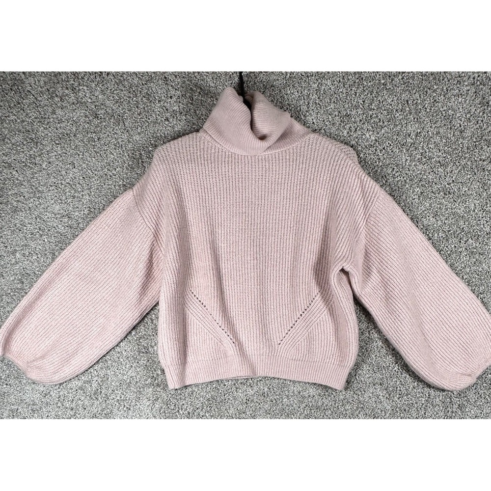 Stradivarius Pink Chunky Knit Mock Neck Sweater Balloon Sleeve Women's M